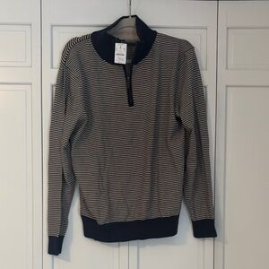 J. Crew Men’s Navy & Tan Striped Quarter-Zip Sweater
